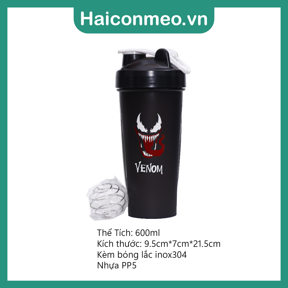 Bình lắc whey tập gym bình nước thể thao shaker pha sữa protein kèm bóng lắc 600ml Never lose