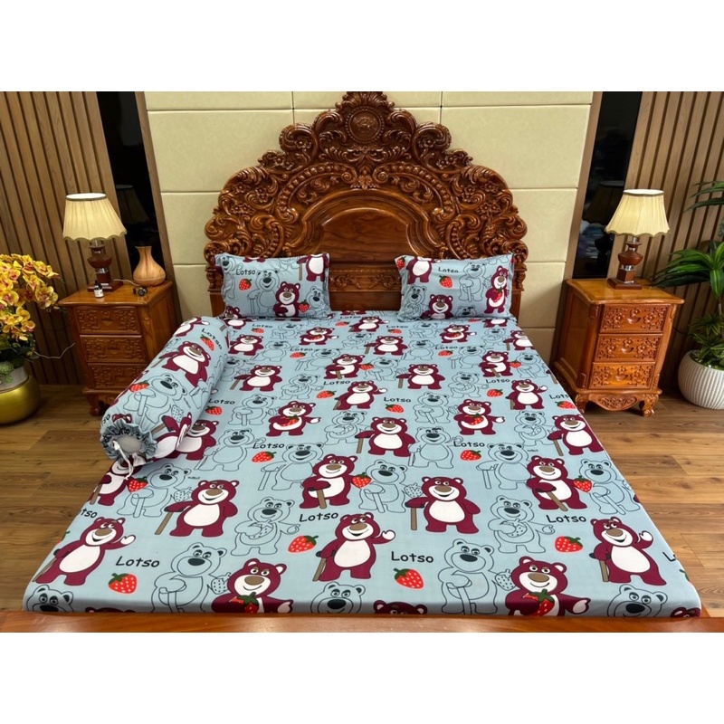Drap thun lạnh hàn quốc mẫu gấu lotso (gấu chống gậy) đủ màu