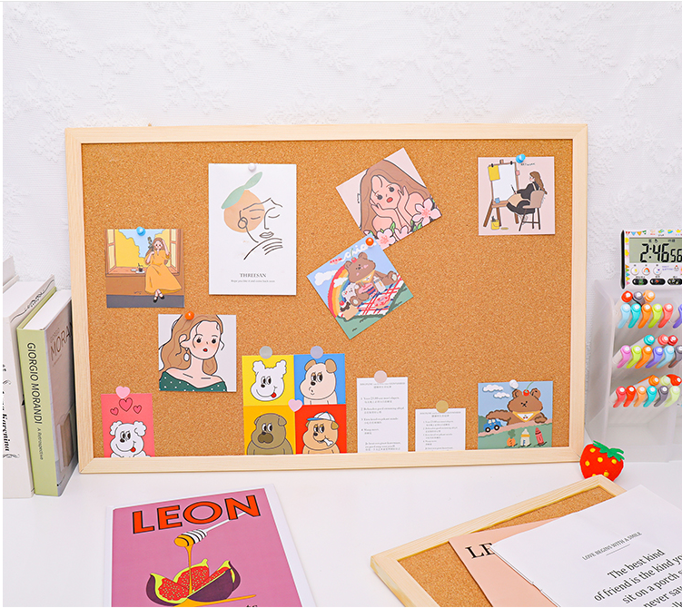 Bảng Ghim Bần Khung Gỗ Treo Tường, Ghim Tài Liệu, Ghim Giấy Note, Ghim Ảnh ( Kèm ghim + dây treo)