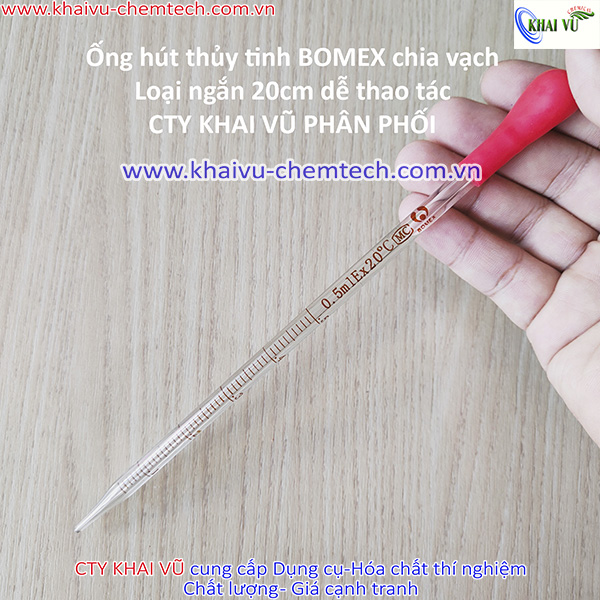 [LOẠI NGẮN DỄ CẦM] Ống hút pipet thủy tinh chia vạch DÀI 20cm kèm quả bóp