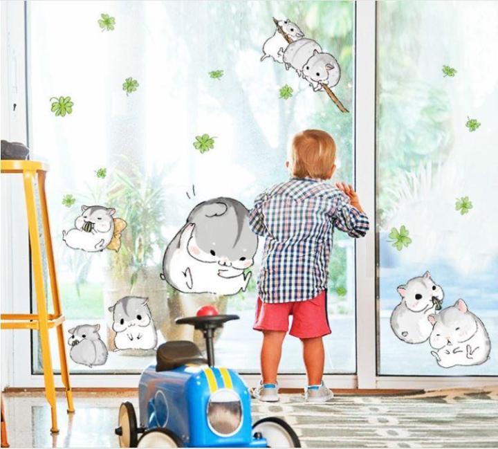 Decal dán tường hamster cute MJ7014- Decal dán tường cho bé - Decal dán tường động vật