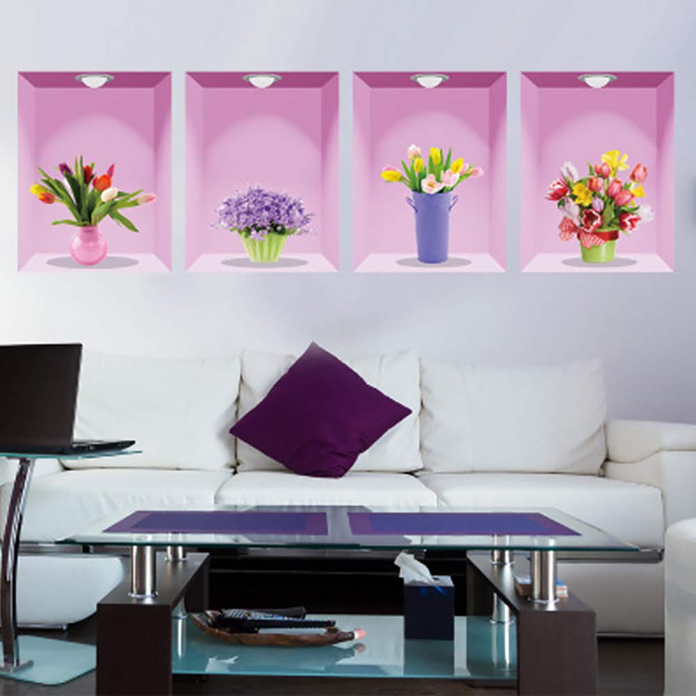 Decal dán tường tranh 4 bình hoa