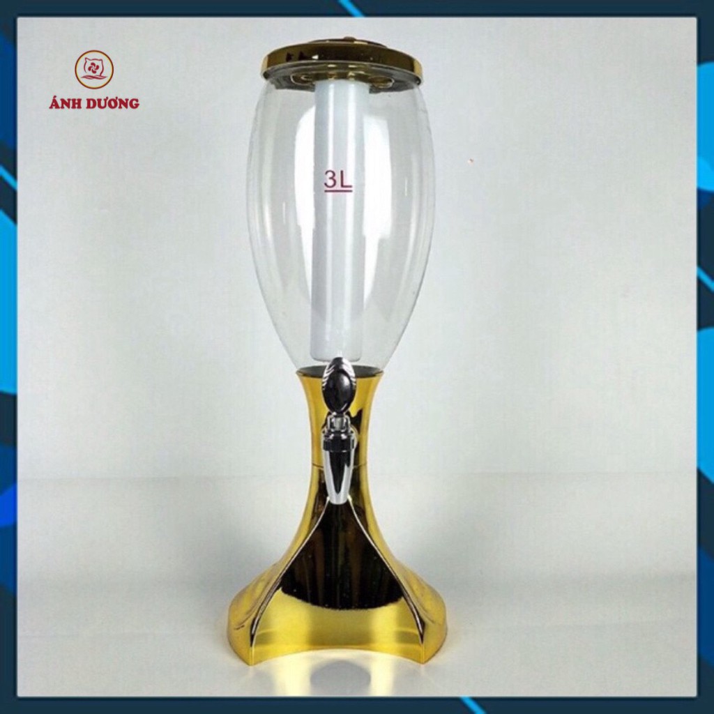 Tháp bia 3 lít có đèn led hình ly màu mạ vàng hàng cao cấp