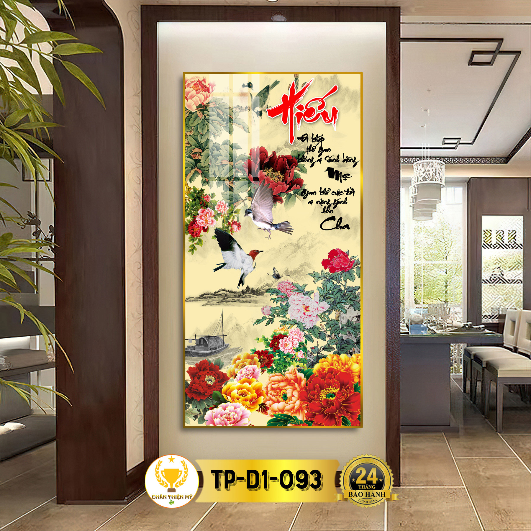 Tranh treo tường decor chữ thịnh vượng thư pháp tráng gương chân thiện mỹ, quà tặng, trang trí phòng tp-d1-041