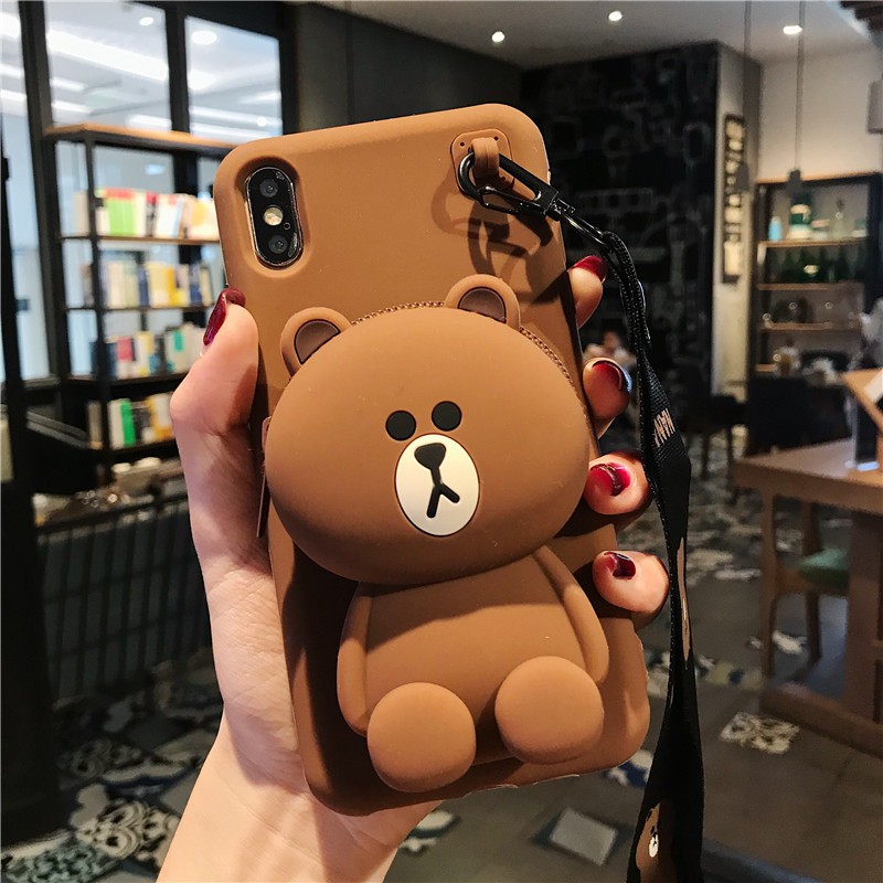 [ IPHONE] Ốp Silicon Ví Hình Thú - Kèm Dây Đeo
