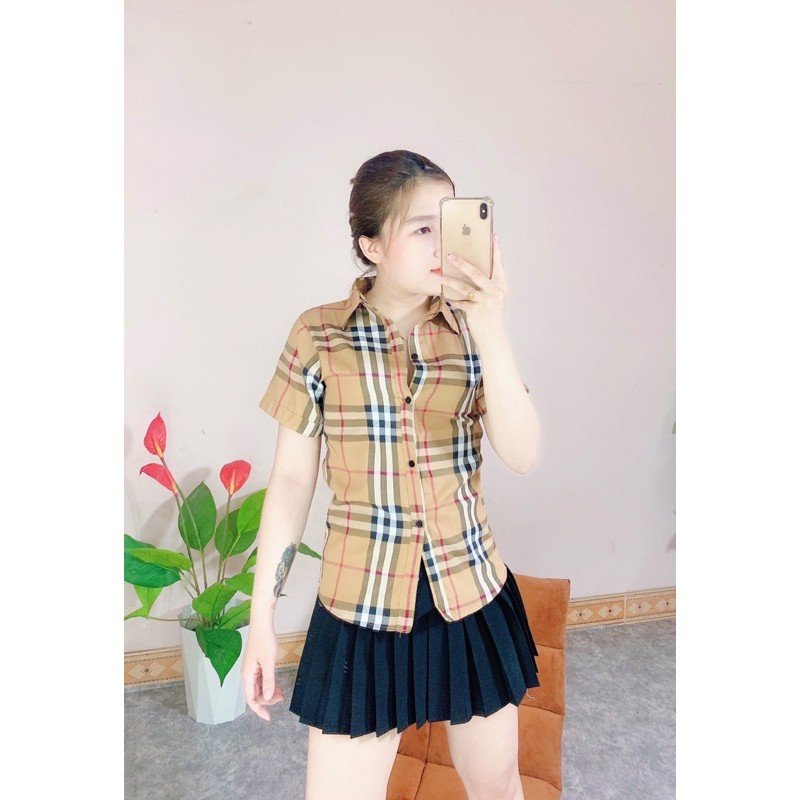 Áo sơ mi nữ kẻ BBR cộc tay chất THÔ đẹp