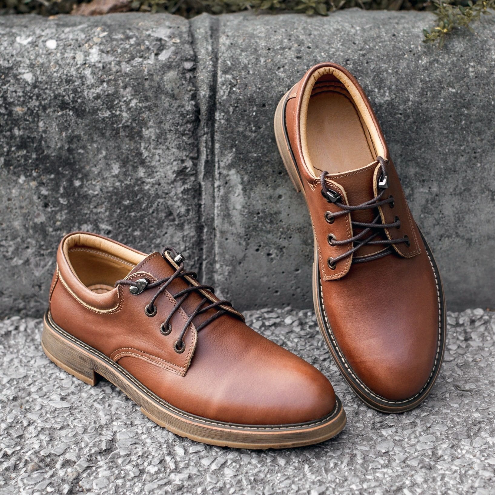 Giầy đốc vàng bò buộc dây Tomshoes, cam kết da thật 100%