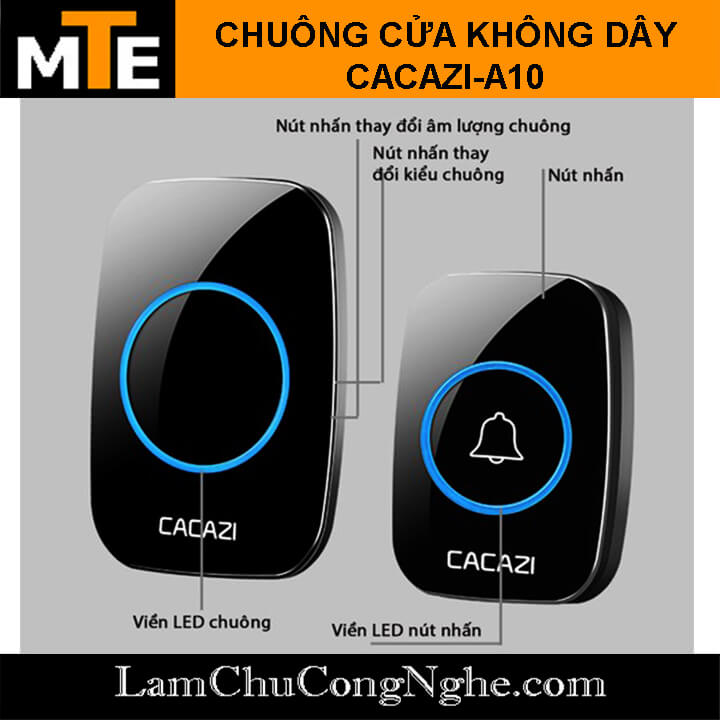 【New Be】Chuông cửa không dây Cacazi A10 khoảng cách 300m chống nước 38 kiểu chuông 3 mức âm lượng Thiết kế dễ lắp đặt
