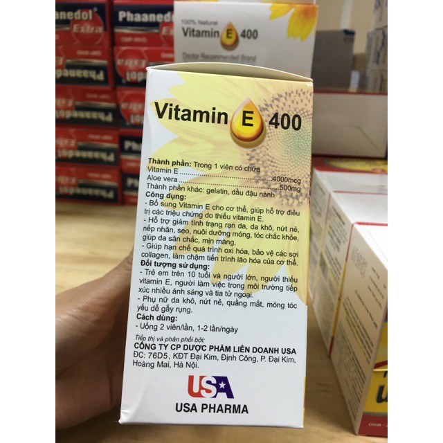 Vitamin e 400 đẹp da, mờ thâm, chống lão háo, làm sáng và mịn da, làm da sáng tự nhiên có tinh chất nha đam hộp 100 viên