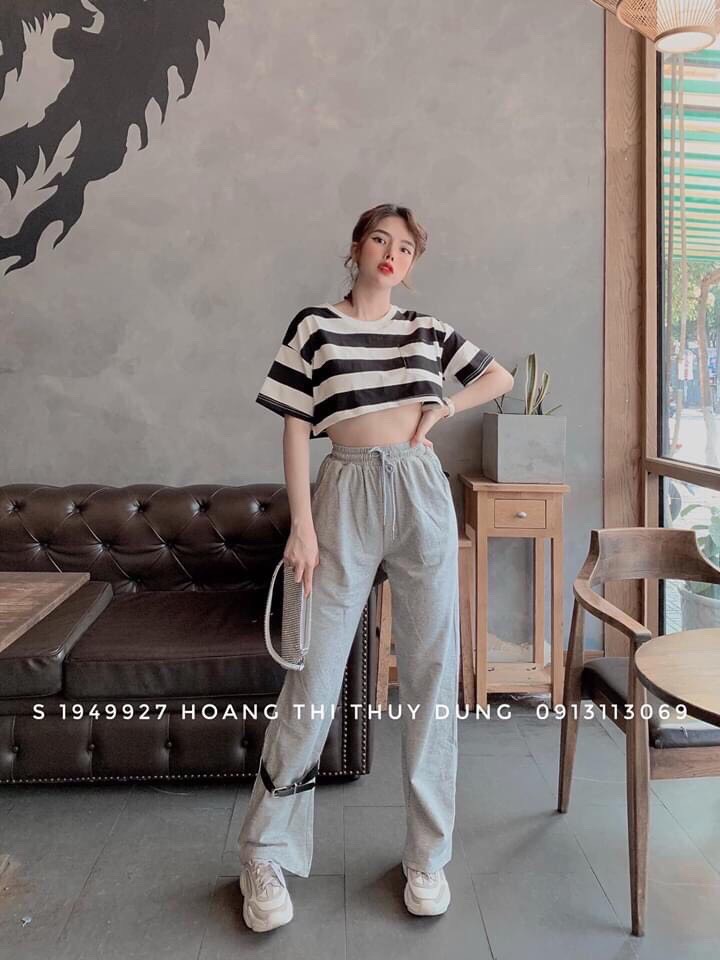 Sét bộ croptop sọc phối quần suông siêu cá tính TTSA0405
