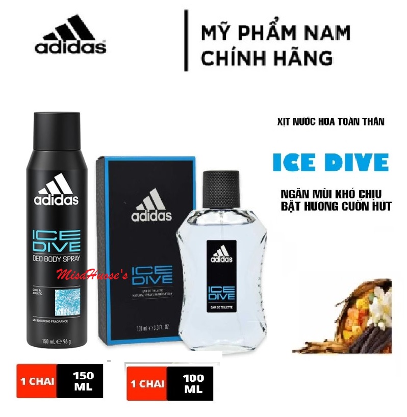 Combo Xịt khử mùi và nước hoa nam Adidas Ice Dive