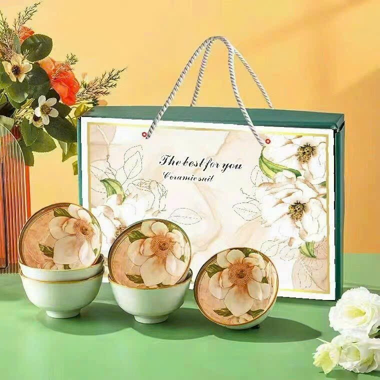 Bộ 6 bát ăn cơm,Bộ 6 bát sứ họa tiết kèm đũa siêu xinh