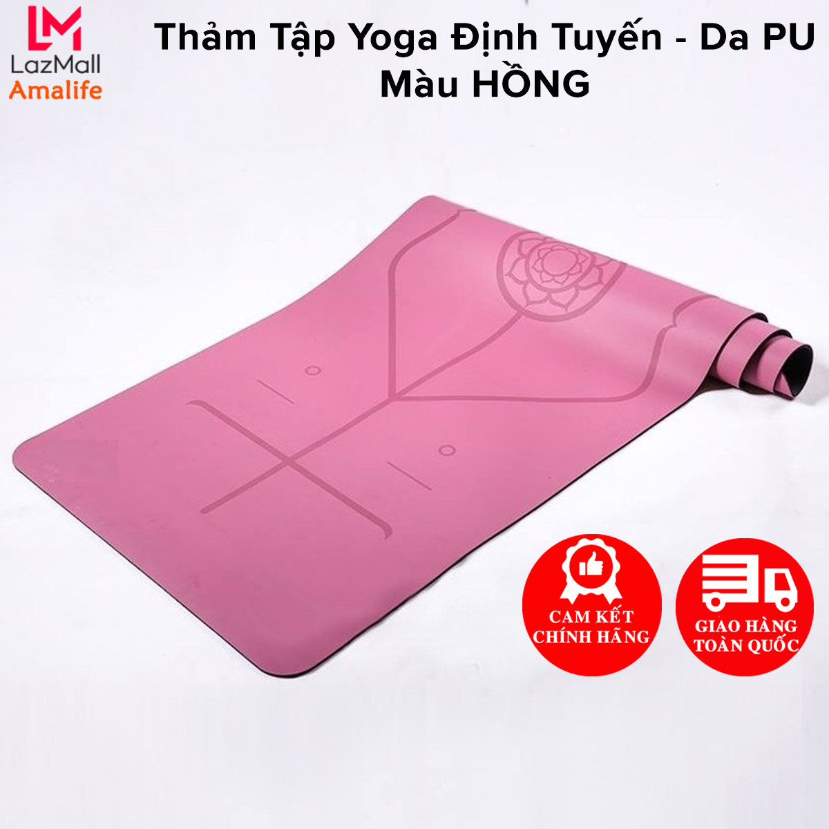 [Màu Hồng] Thảm Yoga Định Tuyến Da PU Màu Hồng -  Thảm Tập Yoga Tập Gym Tập Thể Thao Siêu Bám Cao Cấp Chính Hãng Amalife