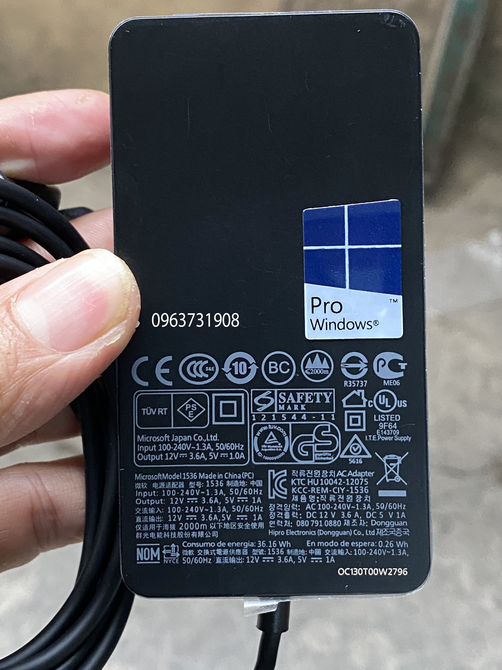 Sạc surface pro 1 2 – 12v-3.6a bản gốc zin bóc máy