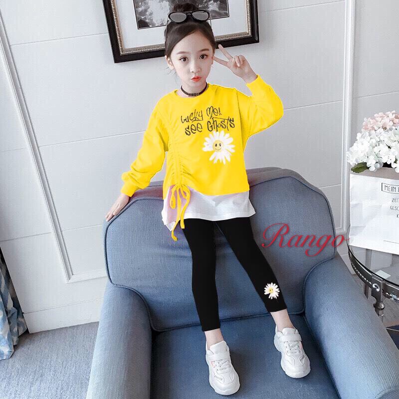 [HCM]Quần áo trẻ em thu đông đồ bộ cho bé gái hình hoa cúc chất cotton 4 chiều cho bé từ 1 tuổi đến 7tuổi