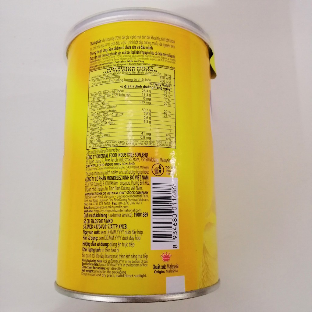 Snack Khoai Tây Slide Vị Phô Mai (Lon 65g)