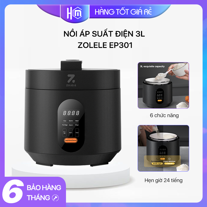 Nồi áp suất điện 3l zolele ep301-nấu, hầm, luộc , chỉ với 1 chiếc nồi áp suất