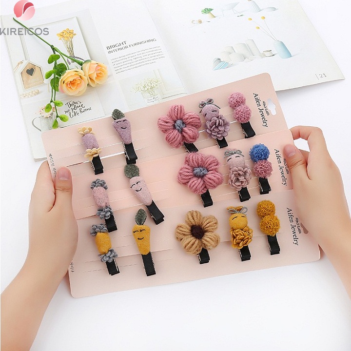 [HCM]Set 5 Kẹp Tóc Mái Cao Cấp Bằng Len Cho Bé Gái – Màu Ngẫu Nhiên - kireicos