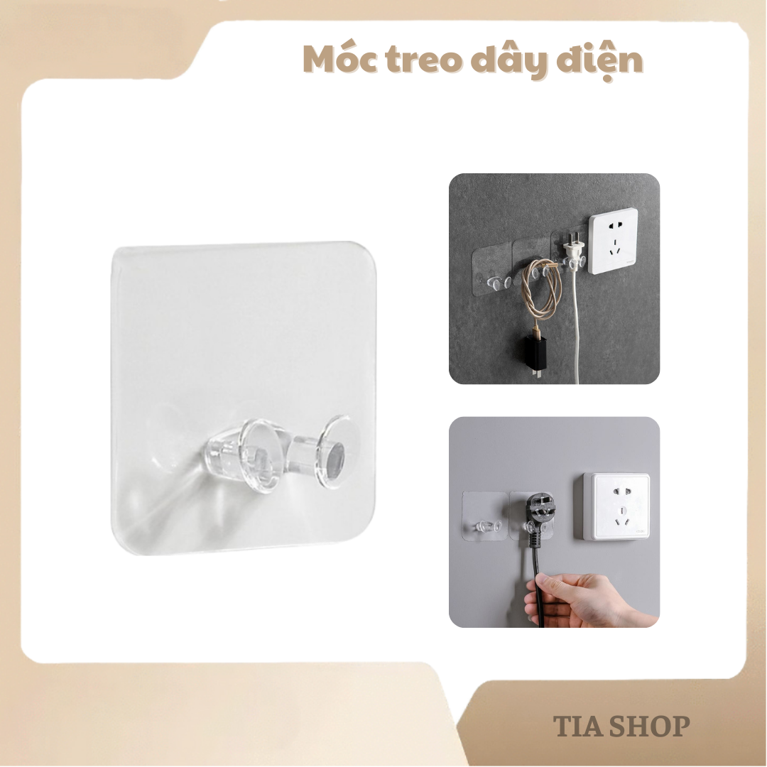 Móc dán tường kẹp giữ dây điện, phích cắm điện trong suốt