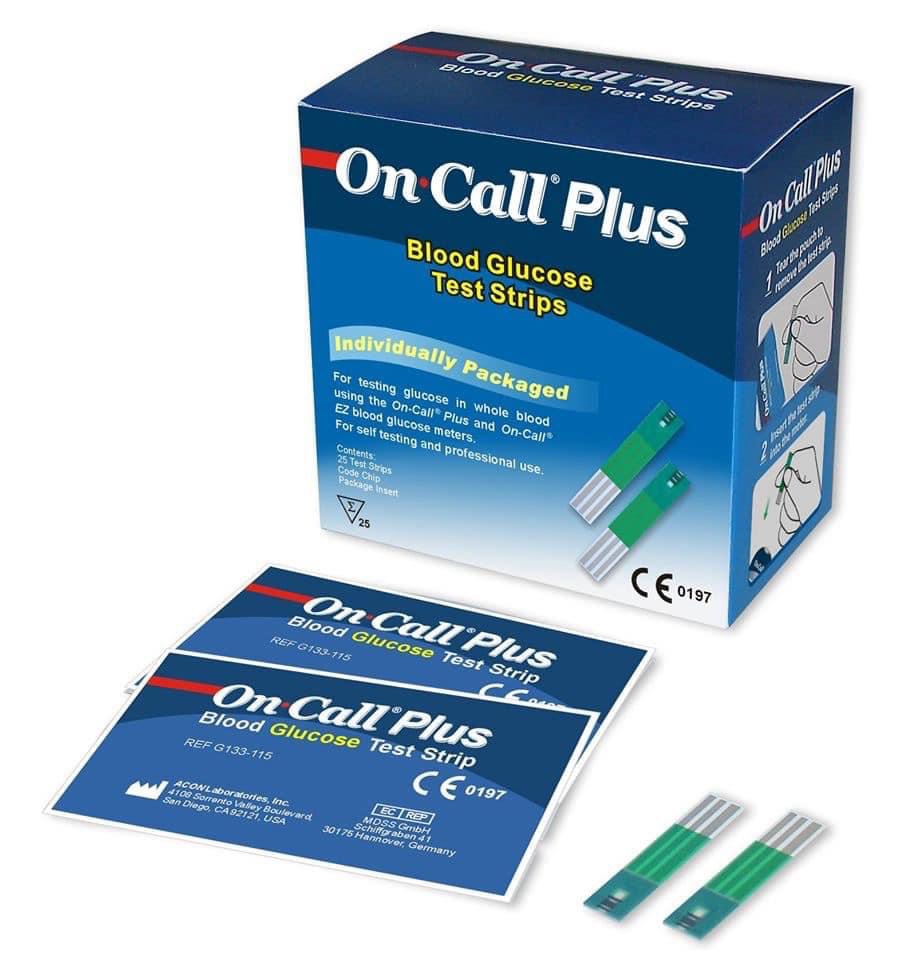 [HCM]Que Thử Máy Đo Đường Huyết On-Call Plus (25 Que/Hộp). Date xa