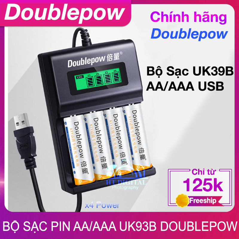 Bộ sạc pin tiểu AA AAA Doublepow Uk93b - Dành cho Pin Sạc AA AA cho Mic không dây,máy đo huyết áp,đồ chơi...