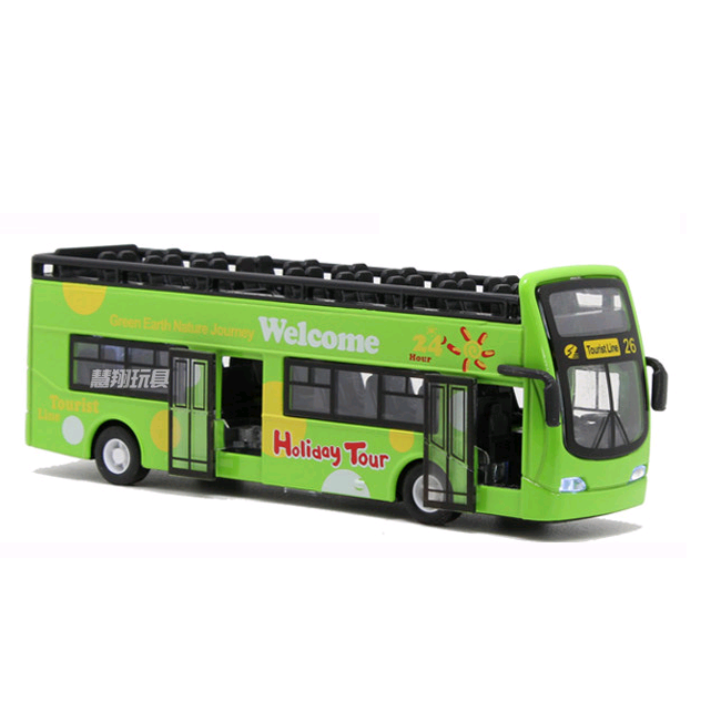Đồ chơi trẻ em mô hình xe ô tô buýt mui trần City bus car bằng kim loại xe chạy cót có âm thanh và đèn