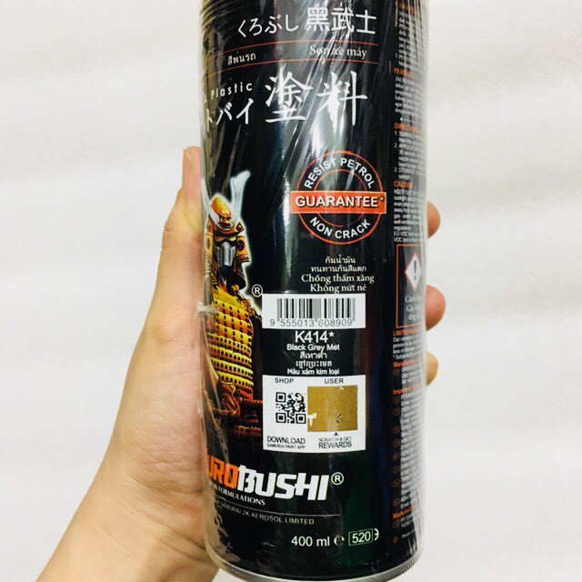 Sơn xịt Samurai - K414 MÀU XÁM KIM LOẠI 400ML
