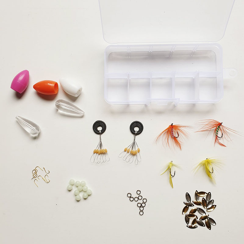 Hộp mồi câu lure gồm mồi muỗi + hạt gạo hỗ trợ ném xa và các phụ kiện câu lure ( Ngu Long )