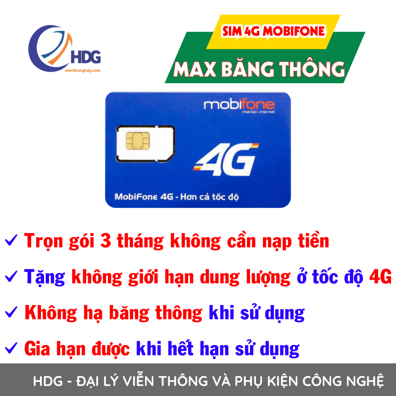 [HCM]Sim 4G Max Băng Thông Mobifone Không giới Hạn Dung Lượng (Miễn Phí 3 Tháng) - sim HDG