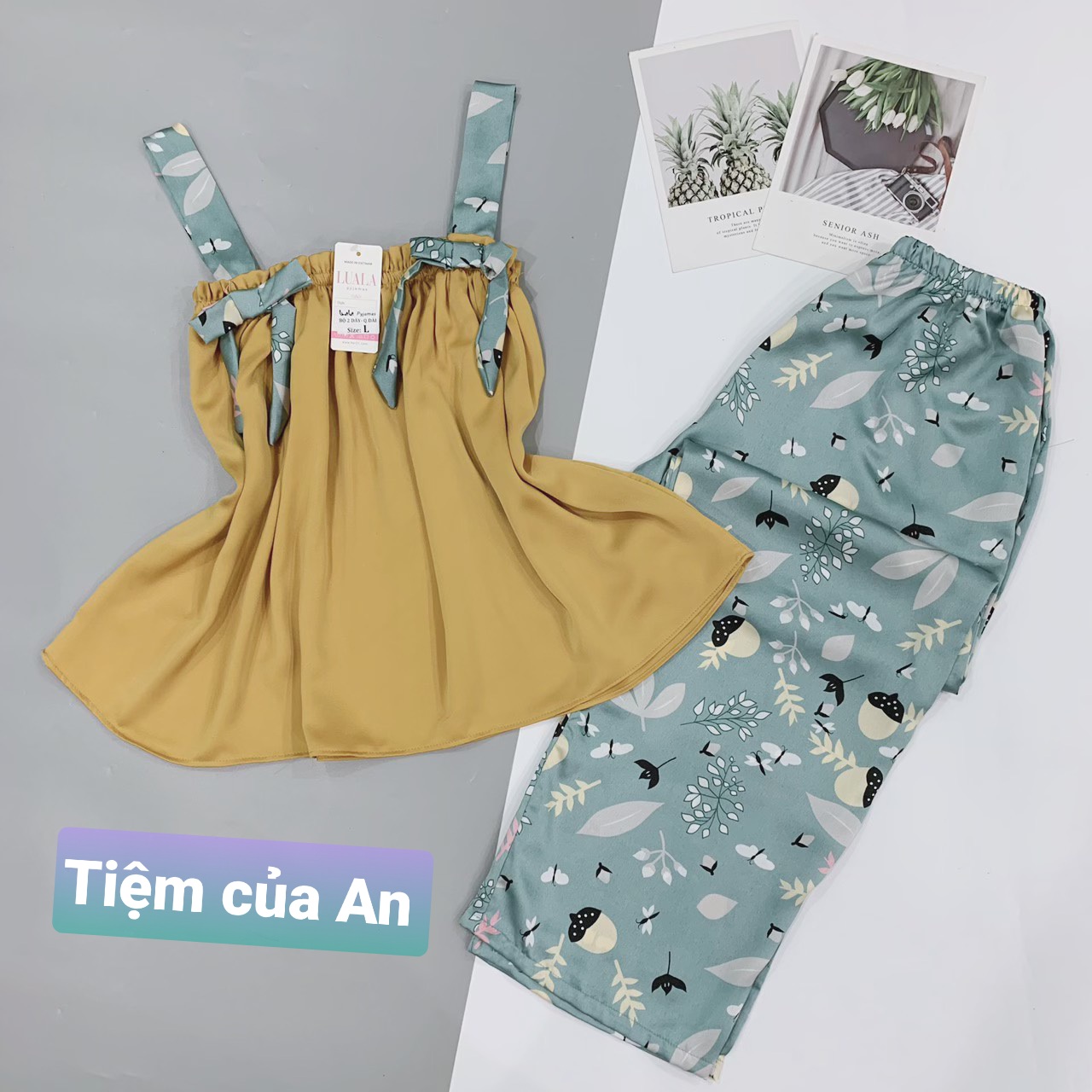 Bộ áo dây lụa tằm+ quần lụa satin