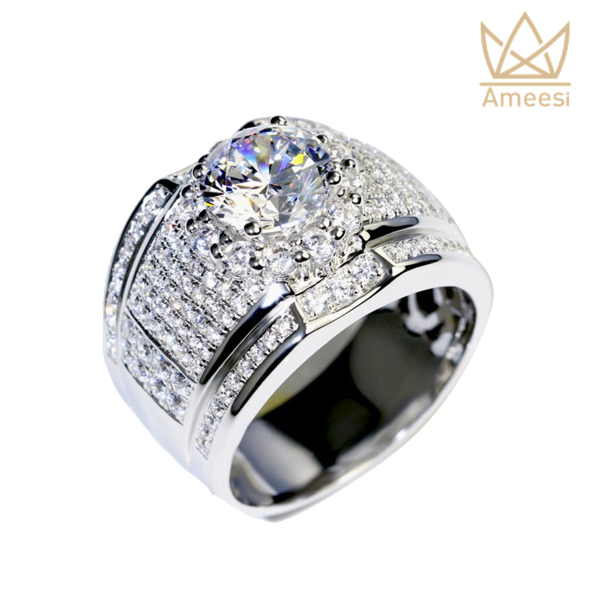 Men Fashion Rhinestone Silver Plated Wedding Engagement Finger Ring Jewelry