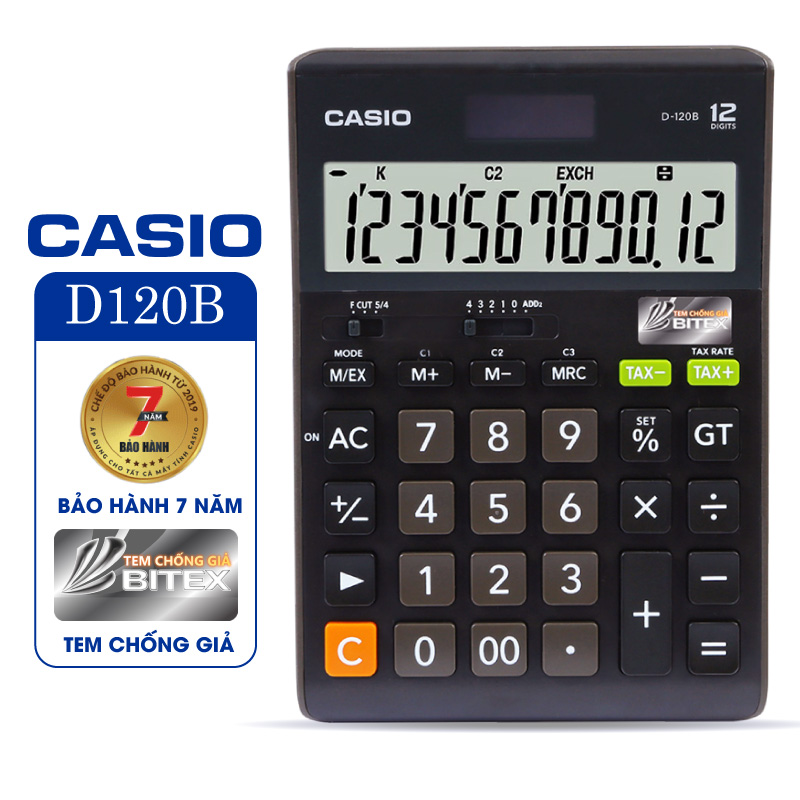 Máy tính Casio D-120F - Chính hãng Bitex, Bảo hành 7 năm