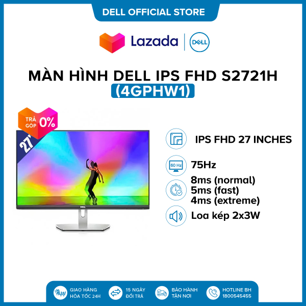 Bảng giá Màn hình máy tính Dell IPS FHD (1920x1080) 75Hz 8ms 27 inches l Loa kép 2x3W l S2721H (4GPHW1) l HÀNG CHÍNH HÃNG Phong Vũ
