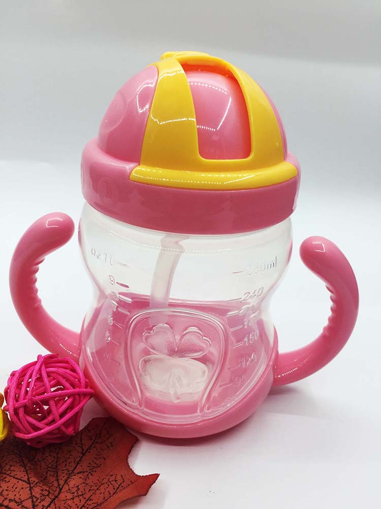 280ml anti-fade straw baby drinking bottle with straw convenient handle