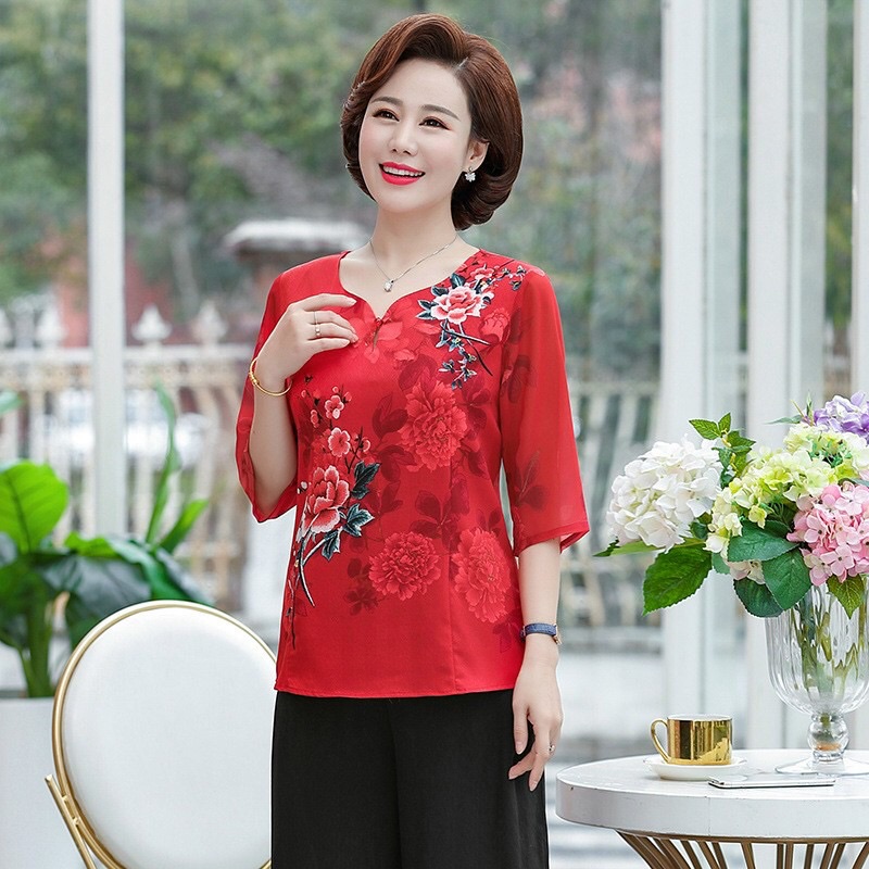 Áo trung niên tay lỡ chất lụa đẹp