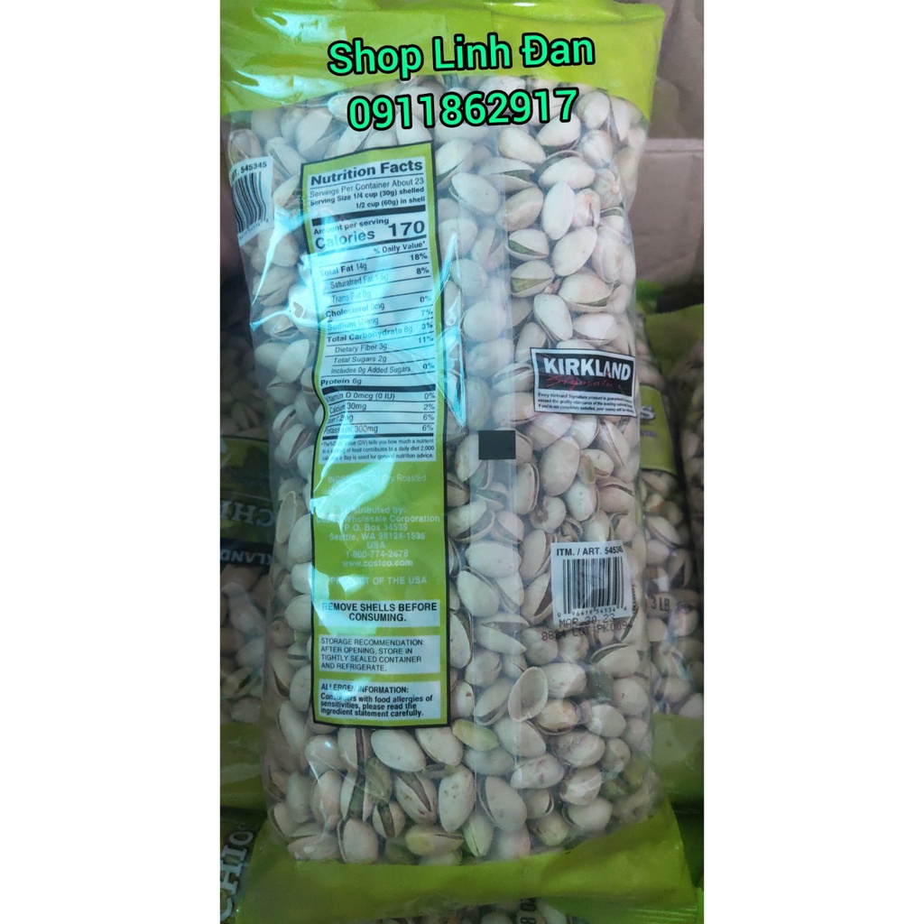 🌺[10-2024] Hạt Dẻ Cười Kirkland 1.36Kg Chuẩn Mỹ (Không Tẩy Trắng, Giòn, Thơm, Ngon)