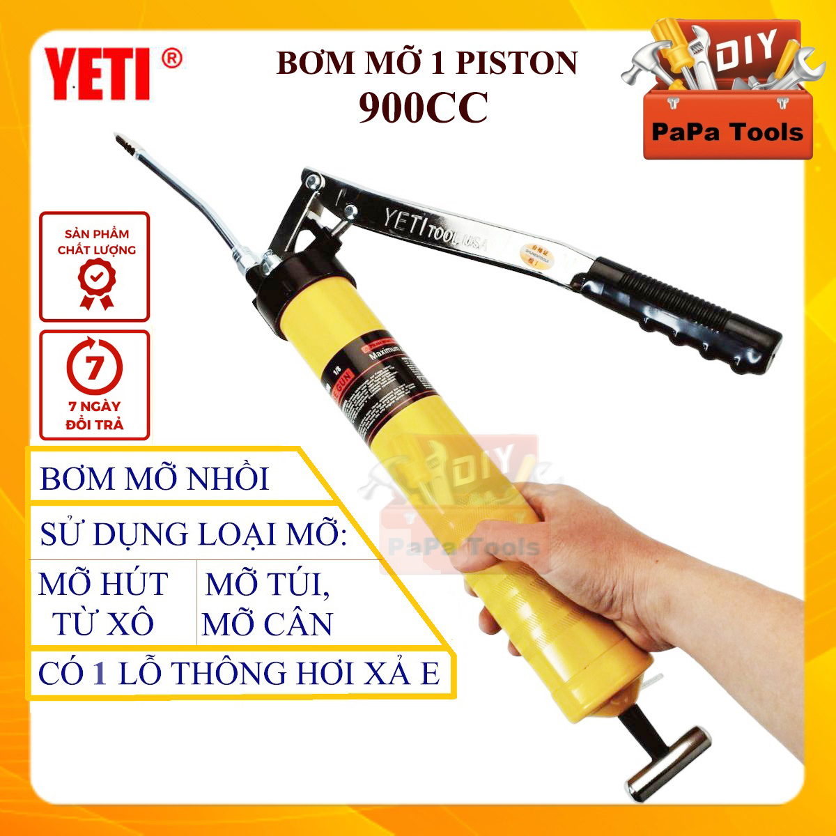 Dụng cụ bơm mỡ khí nén yeti grease gun- súng bơm mỡ dung tích 600cc,900cc bôi trơn, phun mỡ động cơ dùng mỡ xô, mỡ hút, mỡ kg, mỡ rời