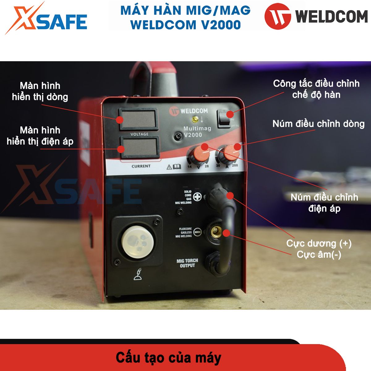 Welding machine MiG weldcom V2000 multi function welding MiG, Tig, Rod, circle nice welding ngấu deep, easy cleaning slag after welding-genuine-xsafe