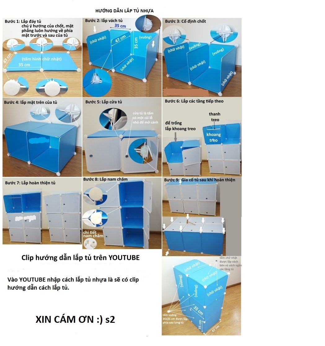 Tủ nhựa lắp ghép 12 ô  - decal bông tím