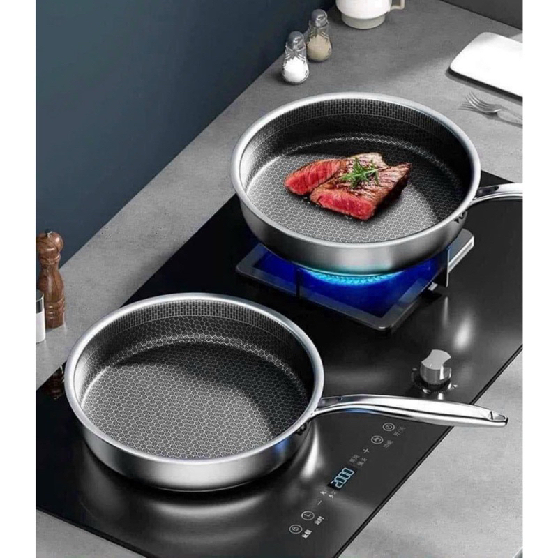 Chảo Chống Dính 5 Lớp Inox 304 Vân Tổ Ong 28cm Đáy Sâu 6cm, Cùng Đươc Các Loại Bếp Tiện Lợi Cho Gia Đình