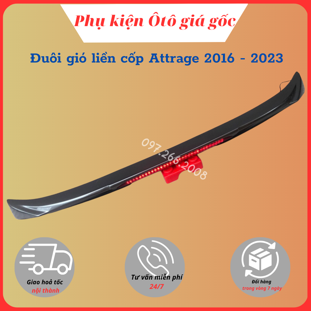 Đuôi gió xe Mitsubishi Attrage 2016 - 2023, đuôi gió liền cốp có Led - Hàng mộc chưa sơn