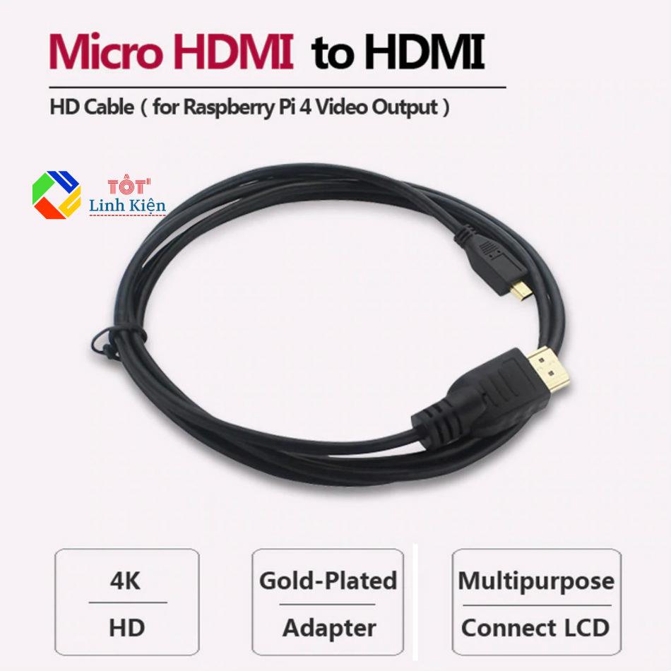 Cáp Nối Micro HDMI Sang HDMI Dài 1m - Laptop, Mac, Raspberry Pi 4