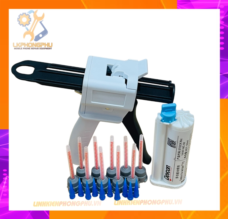 Combo súng bắn keo và keo 2 thành phần devcon.tuýp 50ml + 10 đầu trộn keo