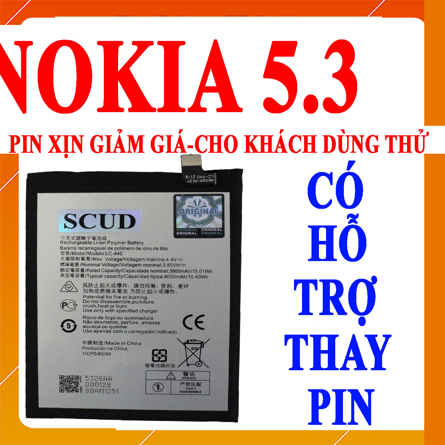Pin scud cho nokia 5.3 lc440 dung lượng 4000mah
