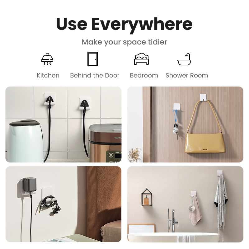UGREEN 2Pcs/pack ABS Stick Wall Hook Hanger Holder for Power LineKey Holder
