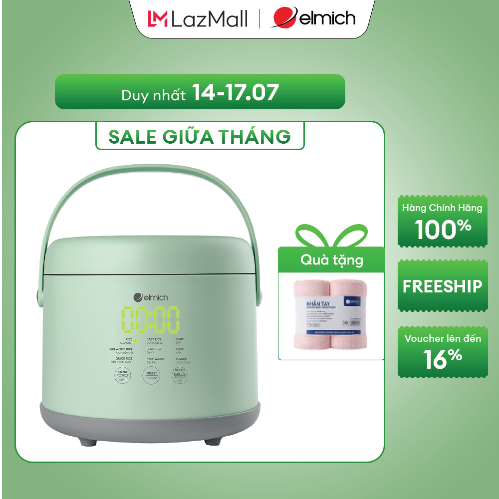 (MEGA 6.6)Nồi cơm điện tử Elmich 0.8L RCE-3915