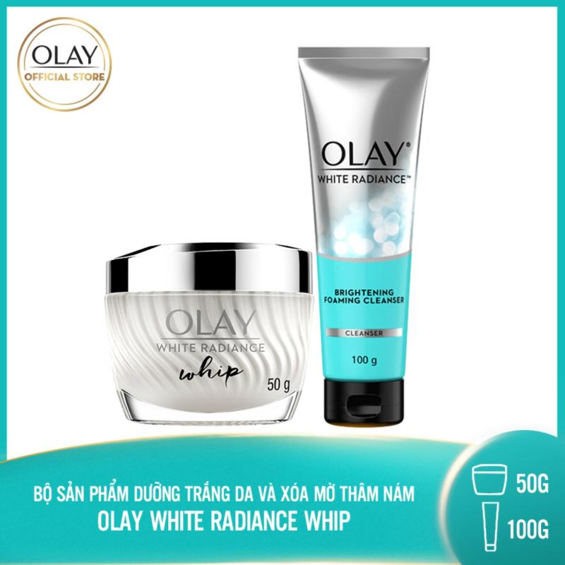 Bộ 2 sản phẩm dưỡng trắng mờ thâm nám Olay White Radiance Whip: 1 Kem dưỡng 50g + 1 Sửa rửa mặt tạo bọt 100g giá rẻ