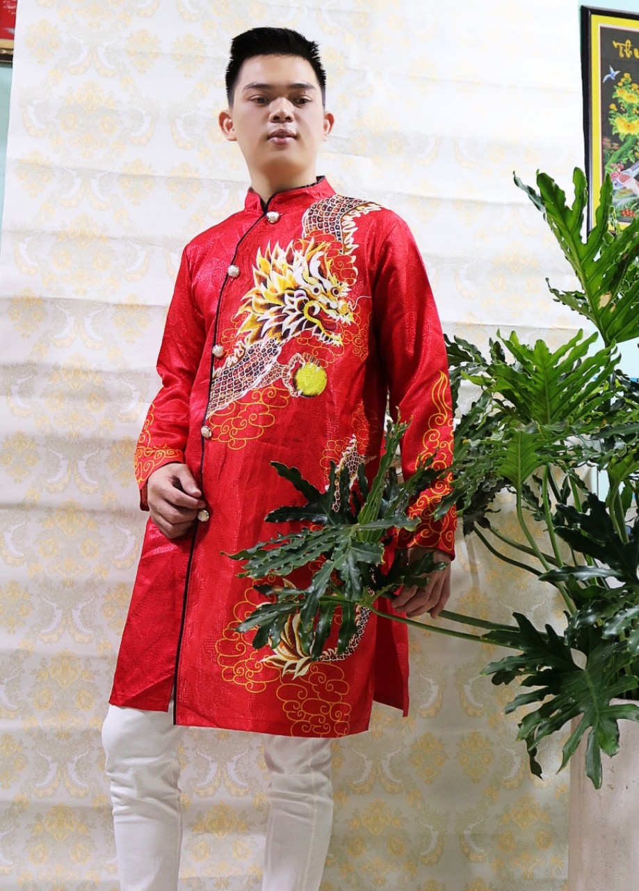 Áo Dài Cách Tân Nam Chất Gấm Thương Hải