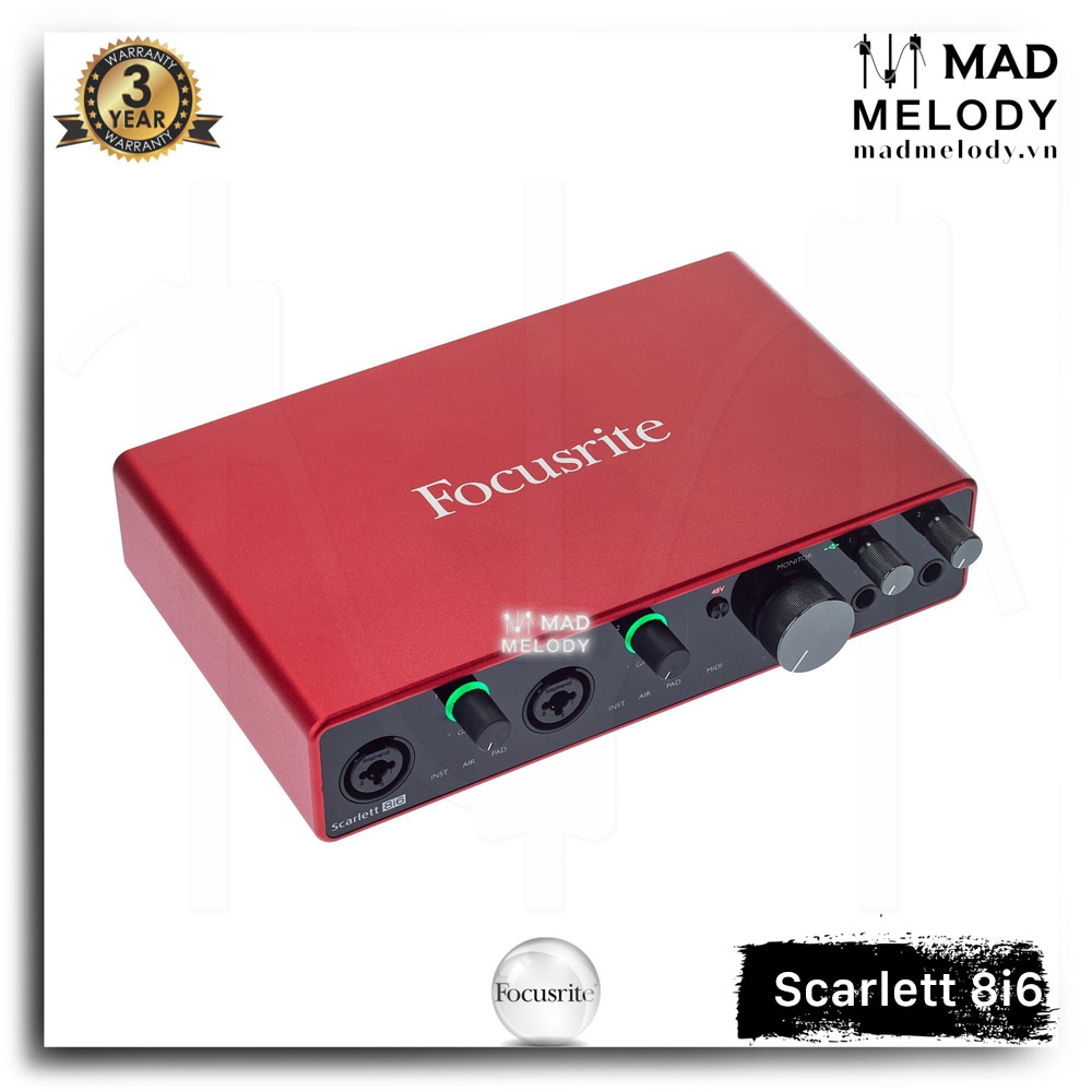 Focusrite Scarlett 8i6 USB Audio Interface (3rd Gen) [soundcard thu âm/kiểm âm 8i6 Gen 3, thế hệ 3, NEW]