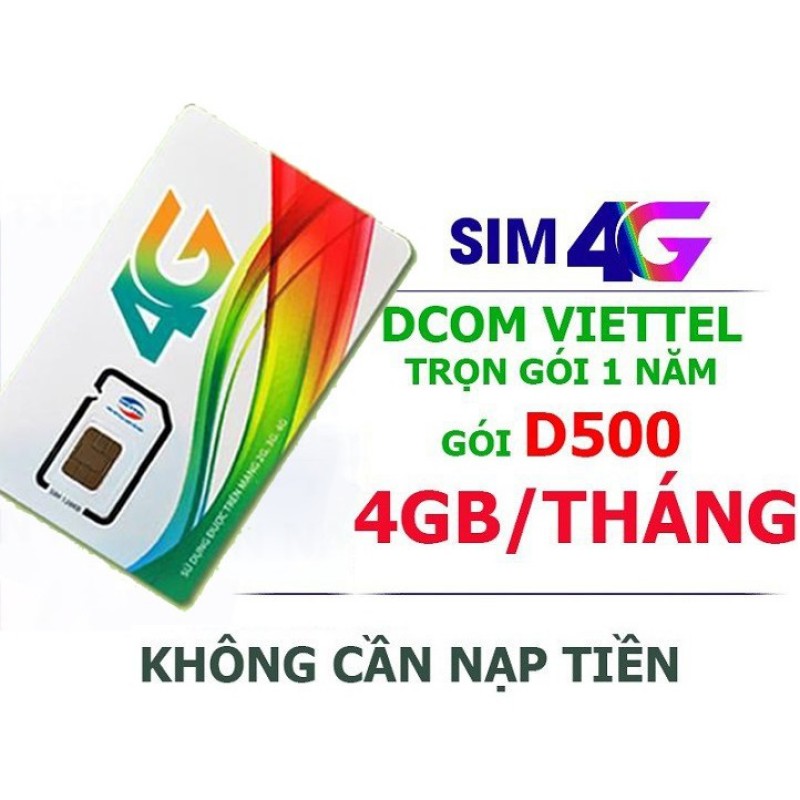 Bảng giá Sim4G Viettel Trọn Gói 1 Năm (4GB/Tháng - Gói D500) Phong Vũ